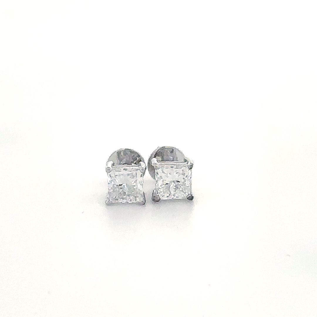Silver Square Stone Stud Earrings