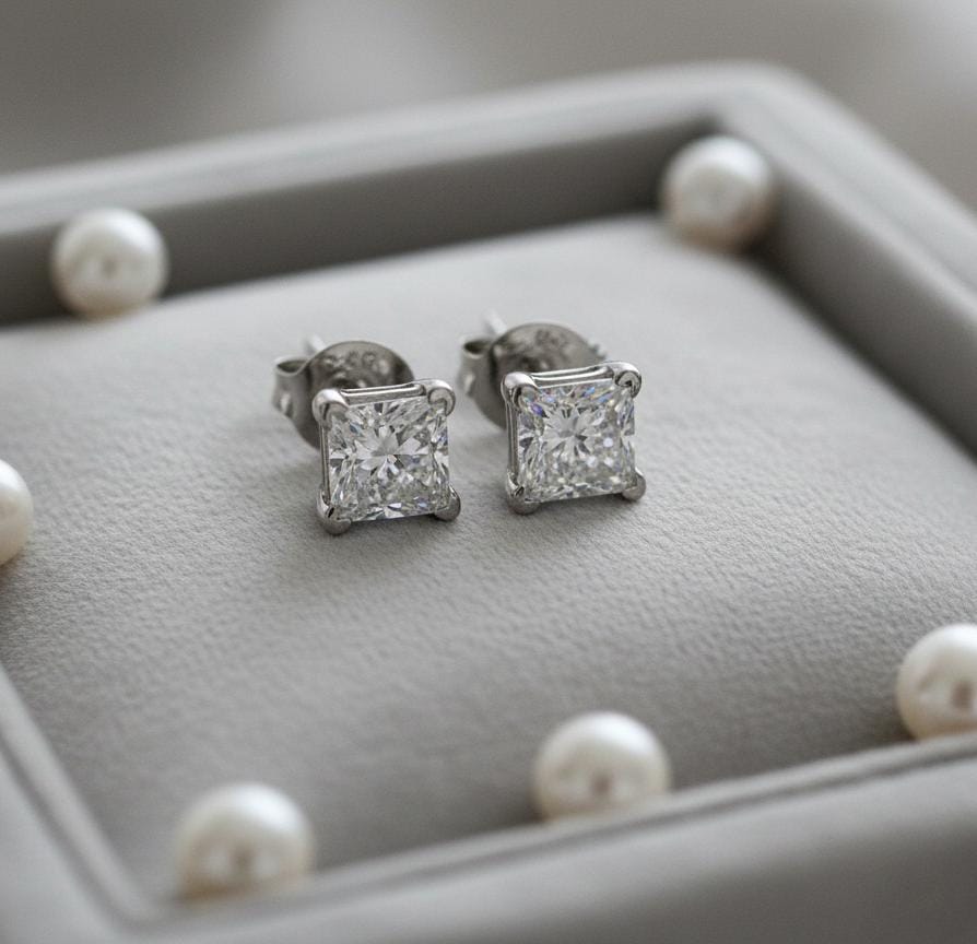 Silver Triple-Stone Stud Earrings