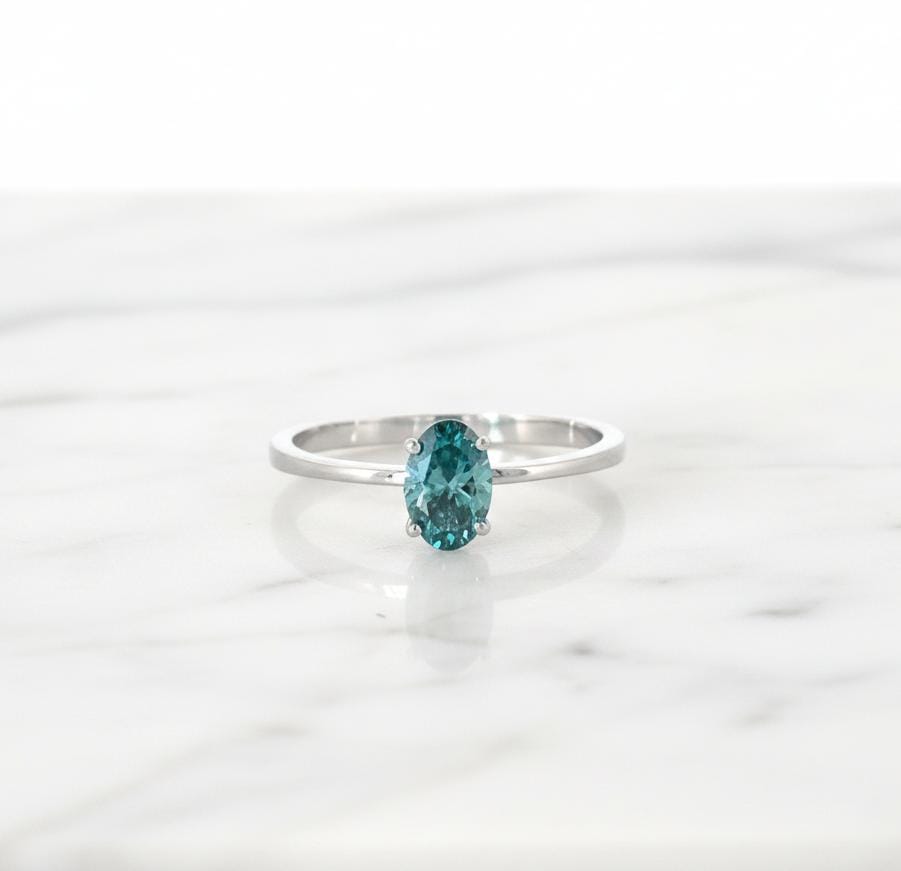 Silver Green Stone Solitaire Ring