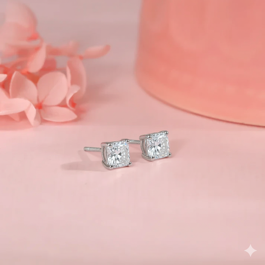 Silver Square Cluster Stud Earrings
