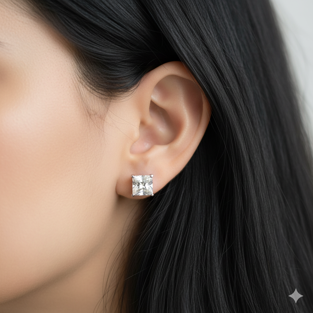 Silver Square Cluster Stud Earrings