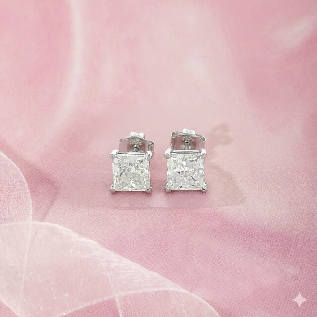 Silver Cushion-Cut Stud Earrings
