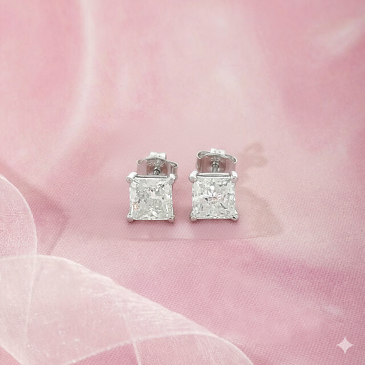 Silver Cushion-Cut Stud Earrings