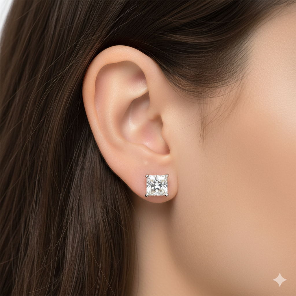 Silver Cushion-Cut Stud Earrings