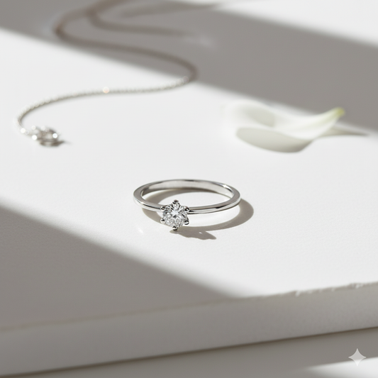 Silver Minimal Solitaire Ring