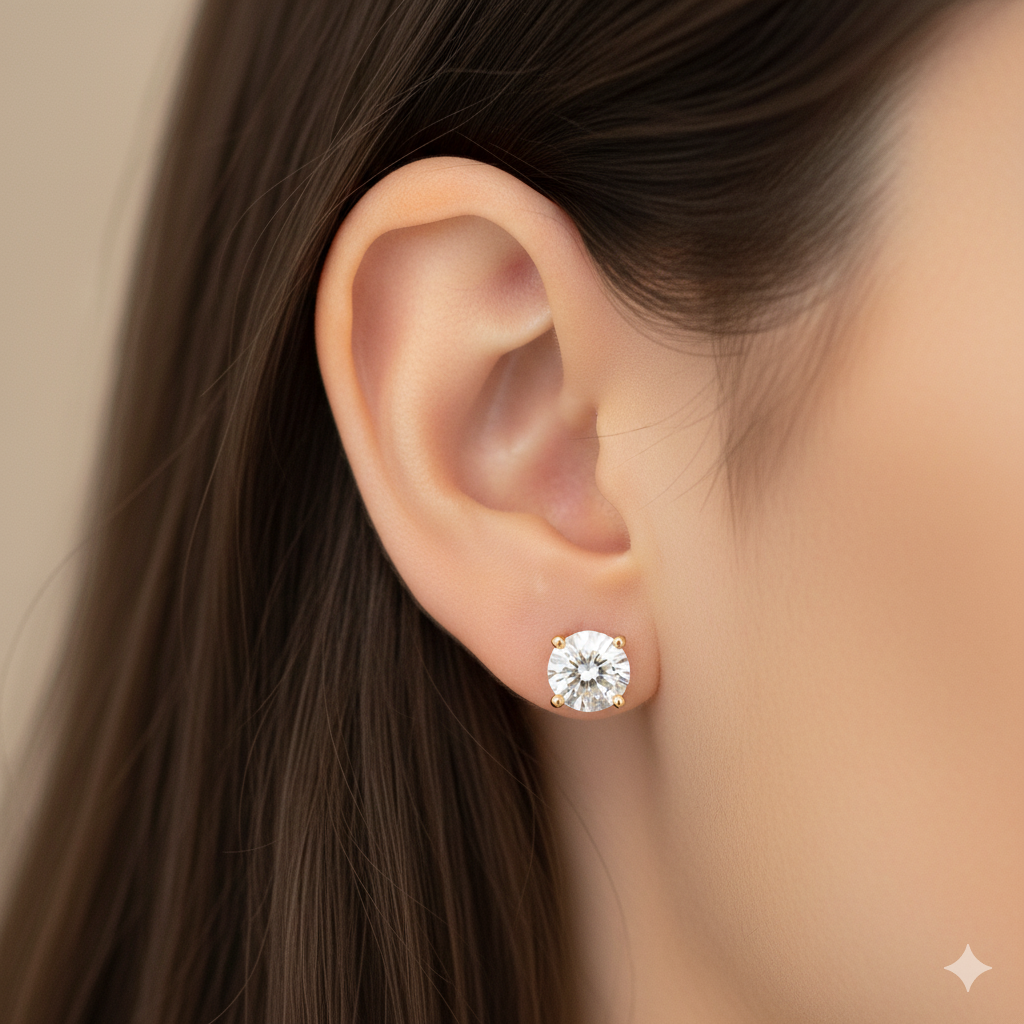 Gold-Tone Diamond Stud Earrings