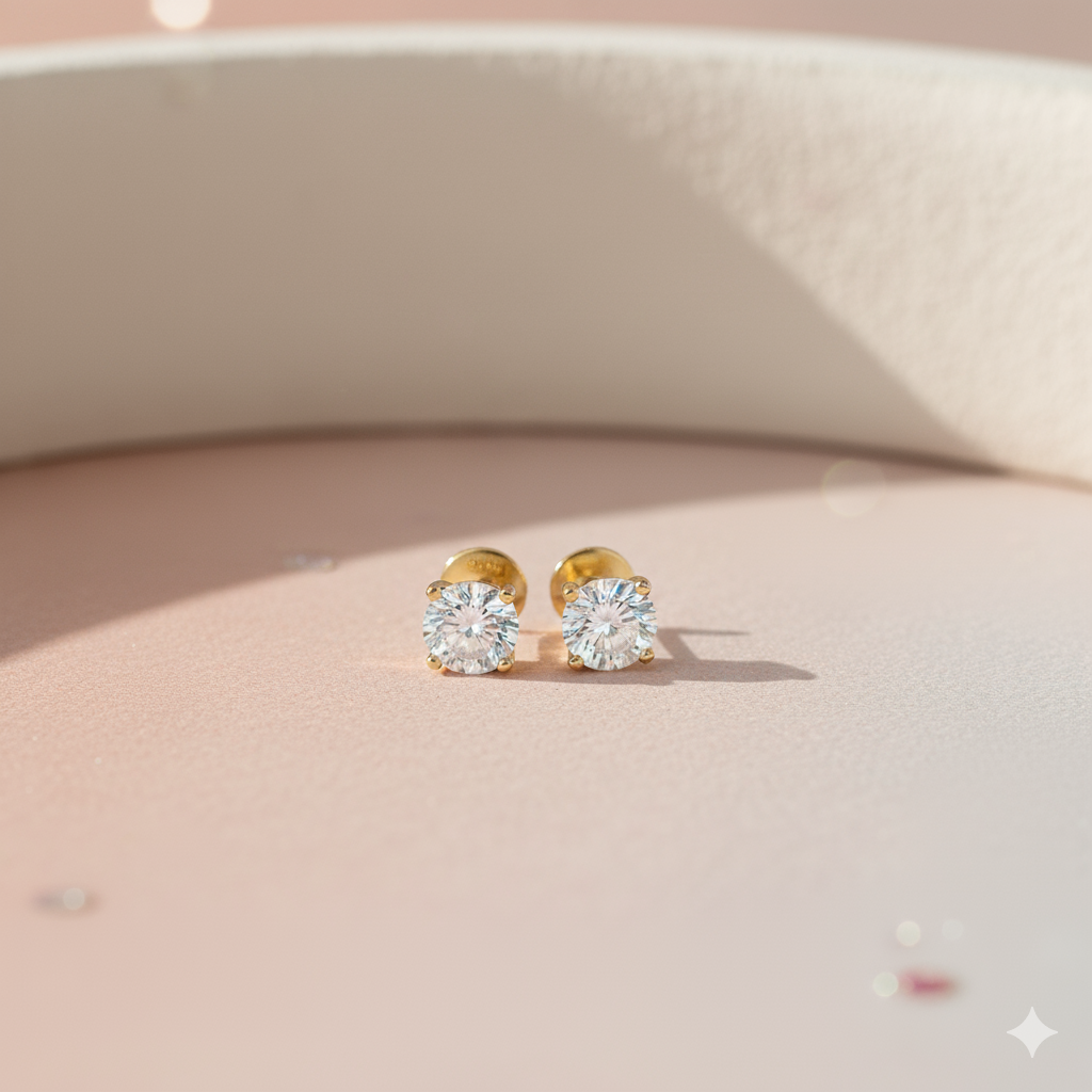 Gold-Tone Diamond Stud Earrings