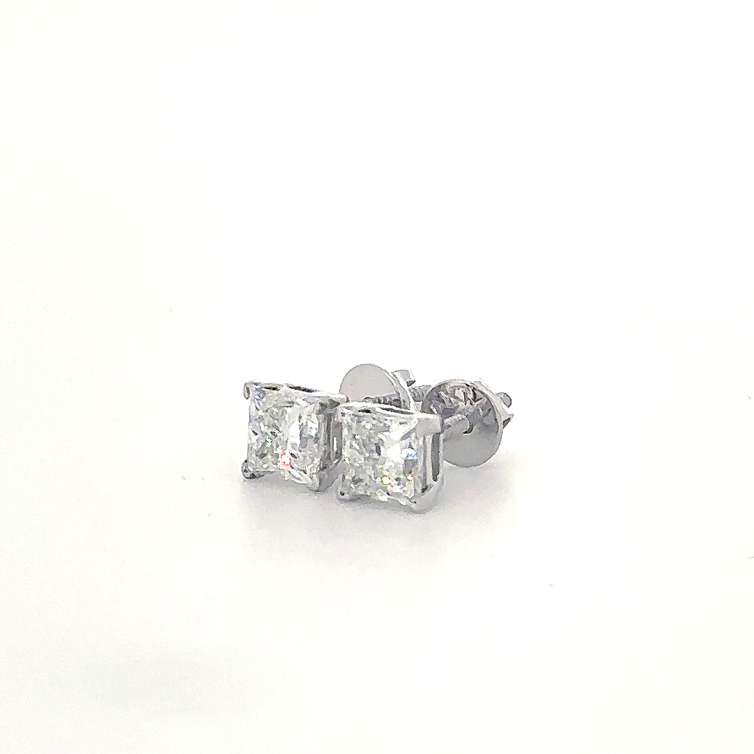 Silver Princess-Cut Stud Earrings