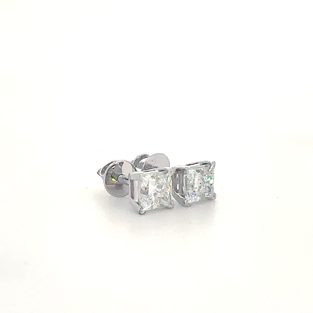 Silver Princess-Cut Stud Earrings