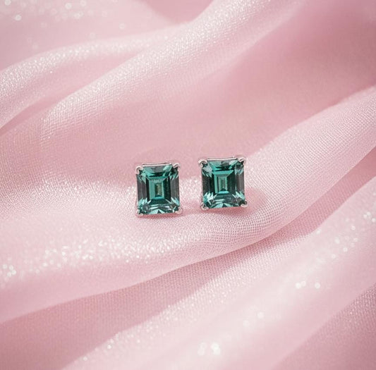 Emerald Green Stone Stud Earrings