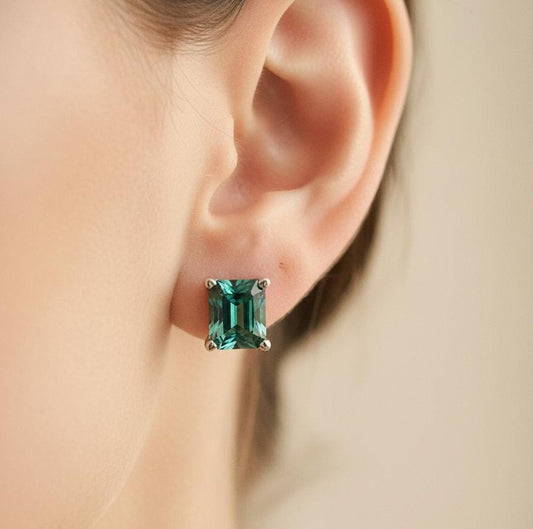 Emerald Green Stone Stud Earrings