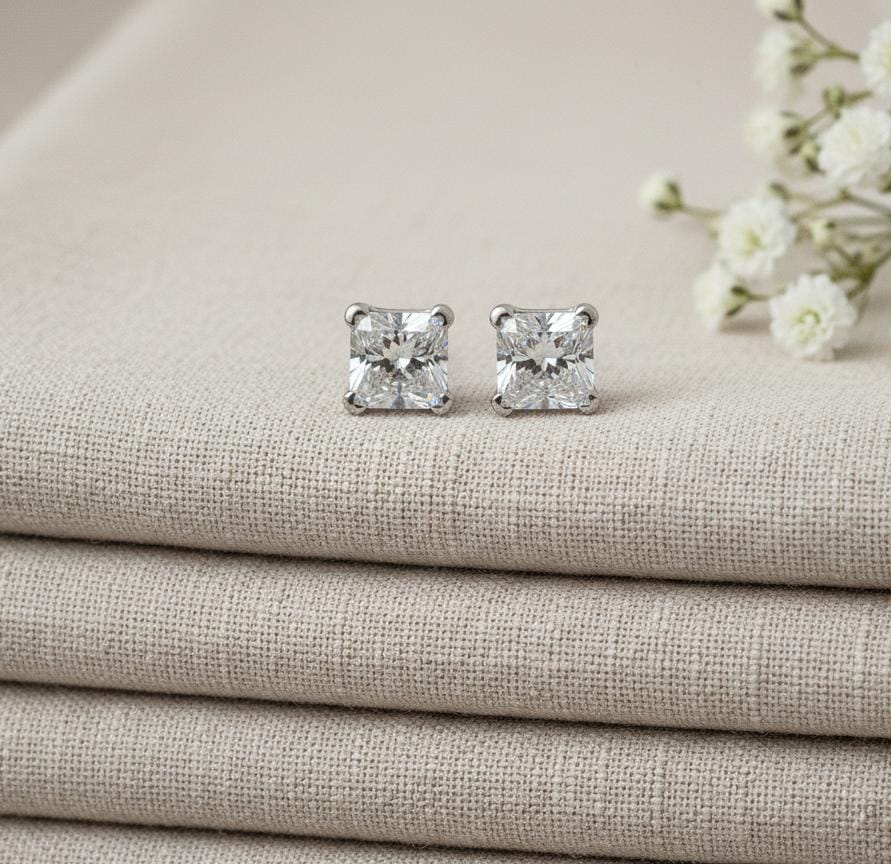 Silver Triple-Stone Stud Earrings