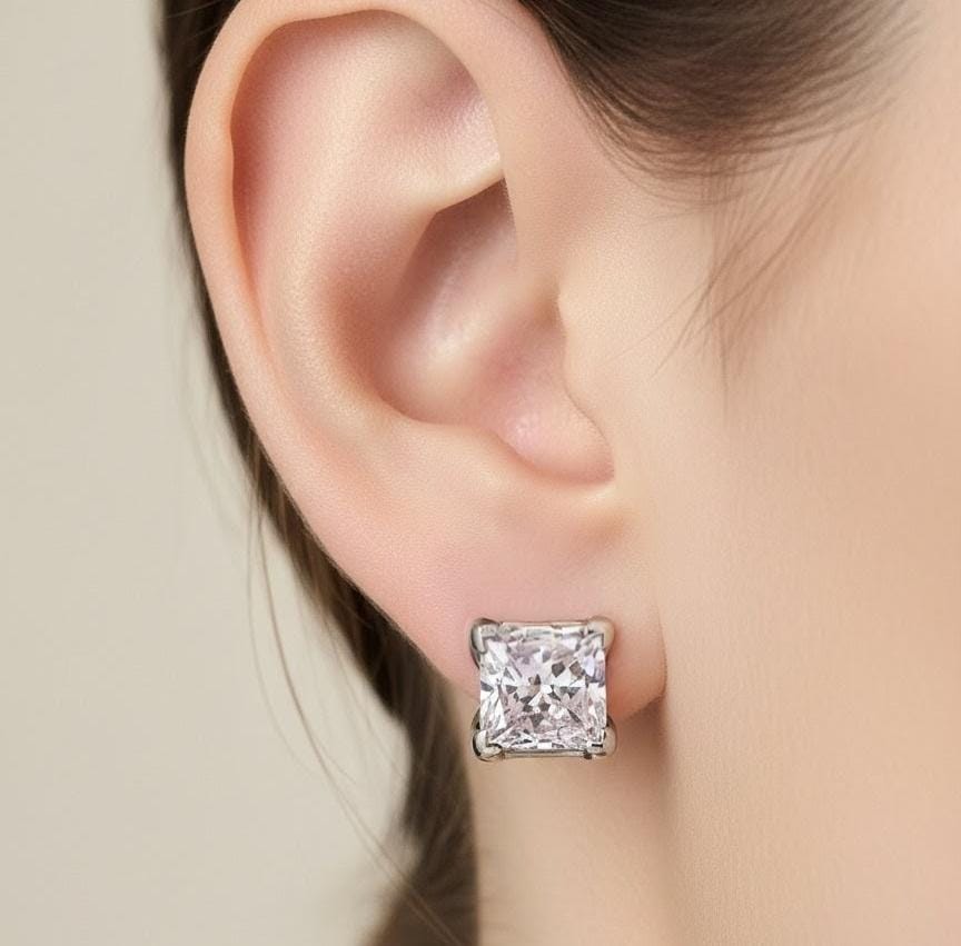 Silver Triple-Stone Stud Earrings