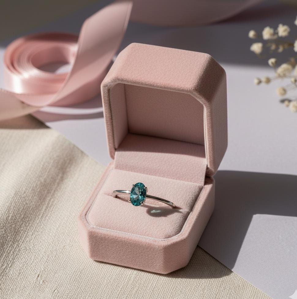 Silver Green Stone Solitaire Ring