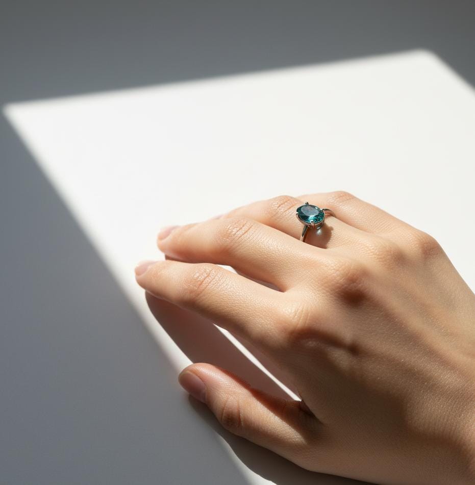 Silver Green Stone Solitaire Ring