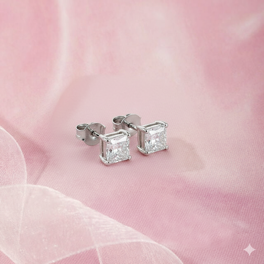 Silver Square Stone Stud Earrings