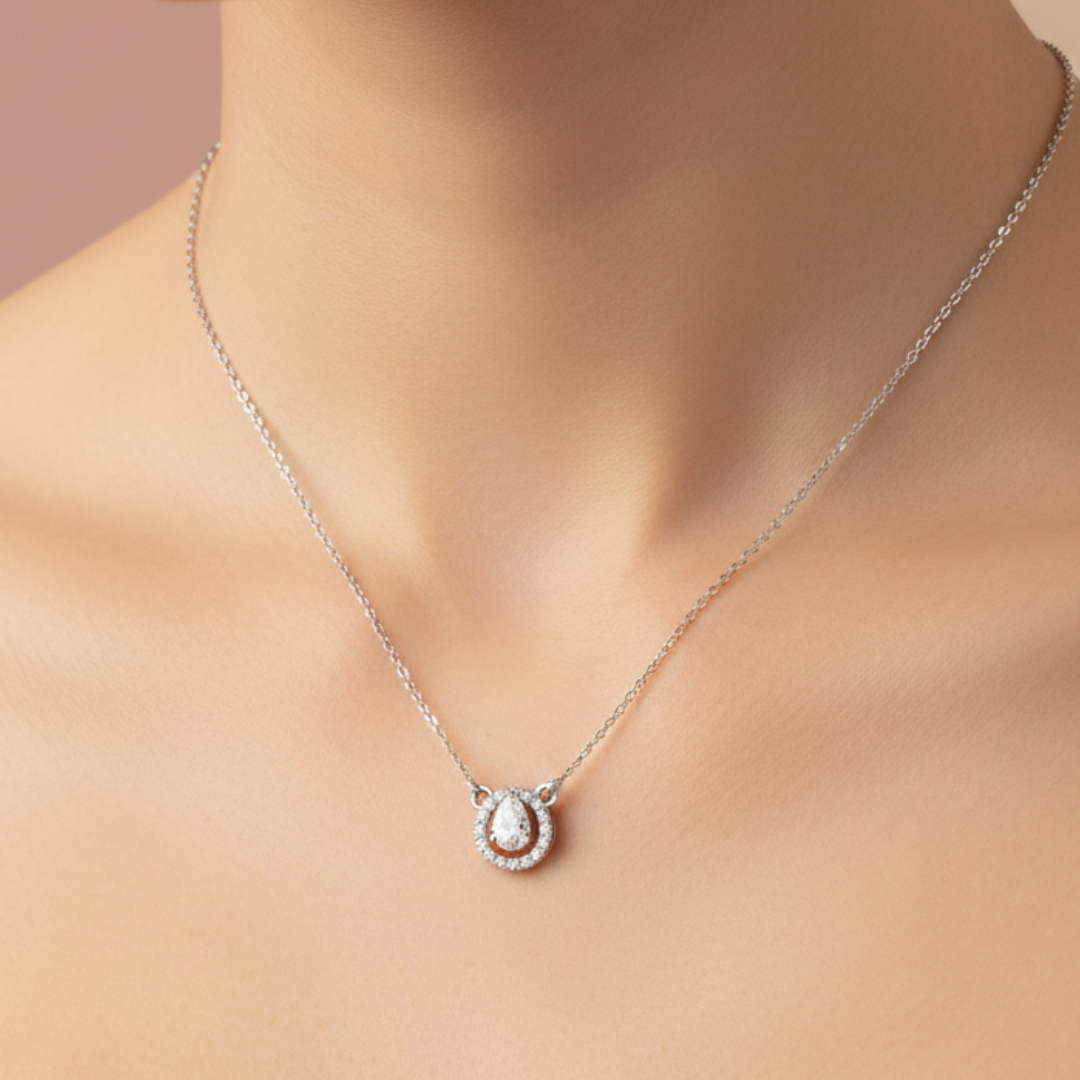 Silver Halo Circle Pendant Necklace
