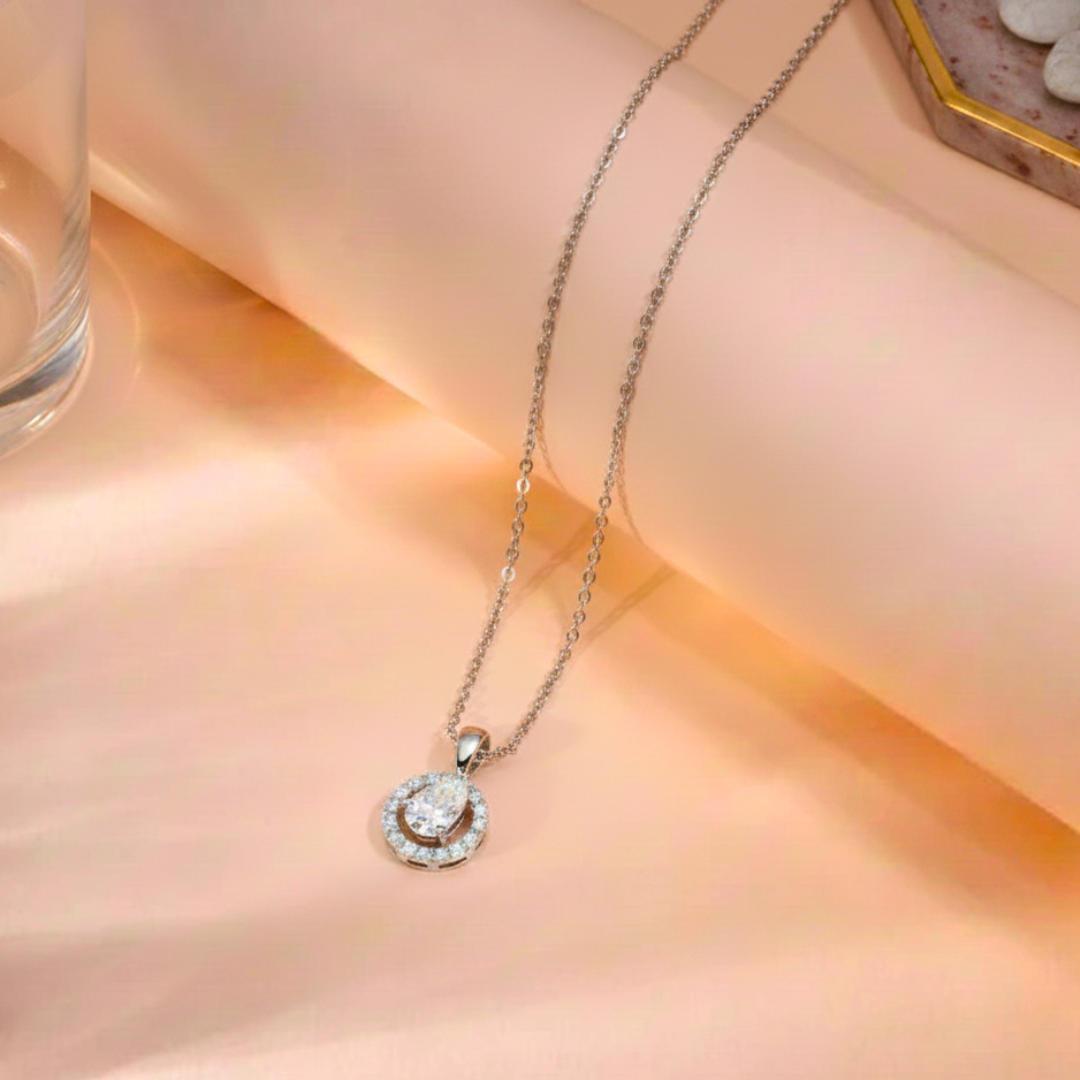 Silver Halo Circle Pendant Necklace