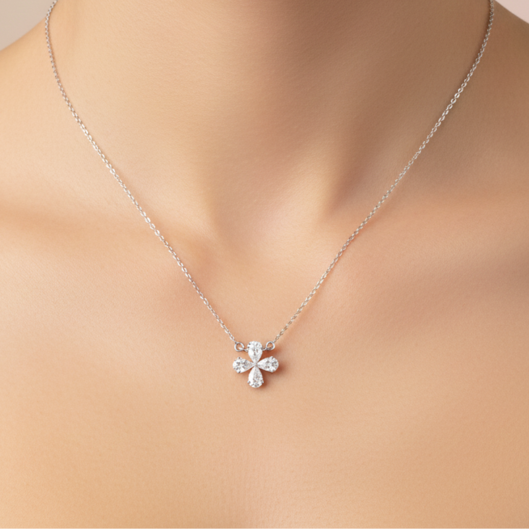 Silver Floral Pendant Necklace