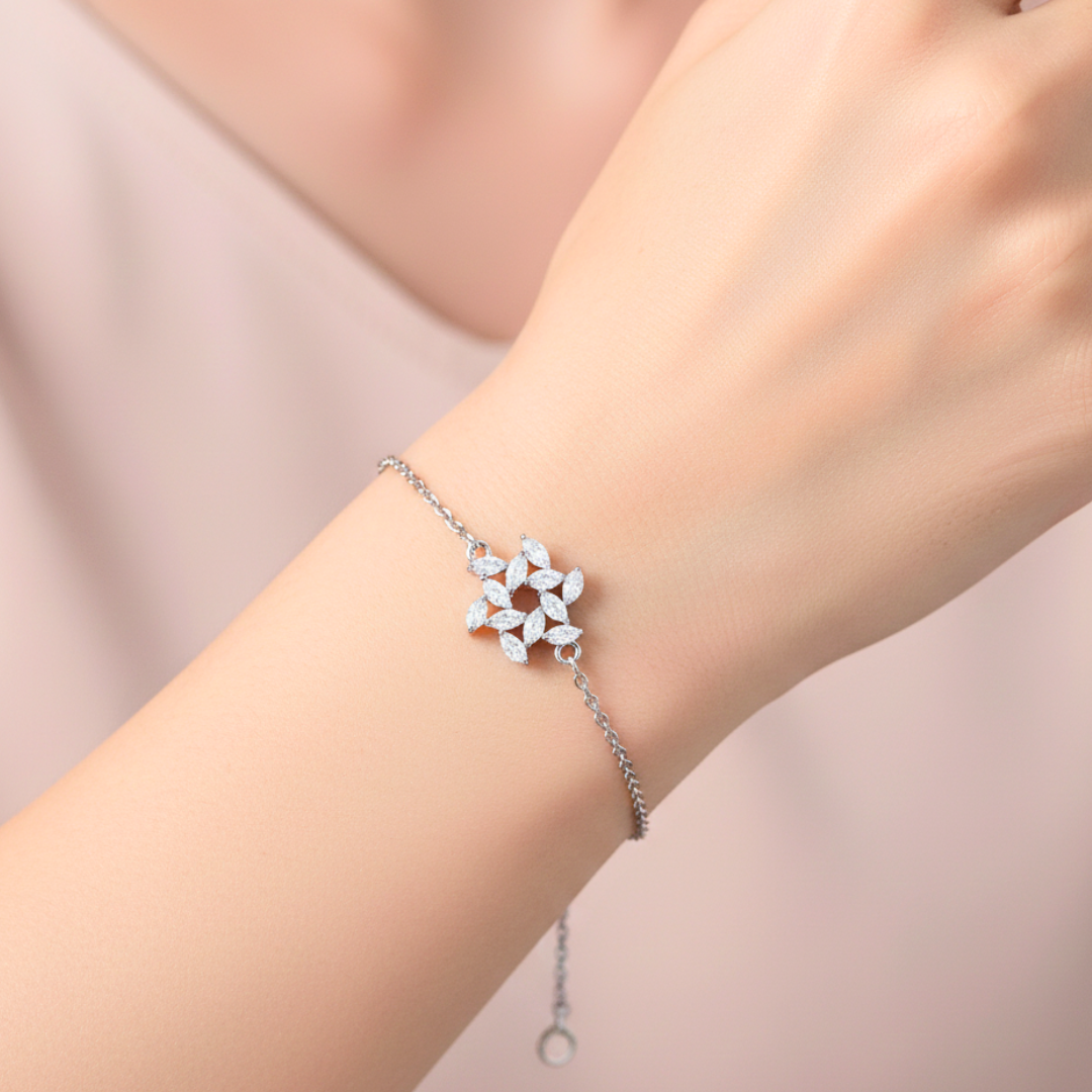 Silver Floral Cluster Bracelet