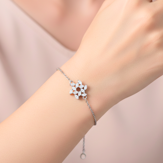 Silver Floral Cluster Bracelet