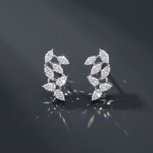 Floral Diamond Earrings – White Gold Finish