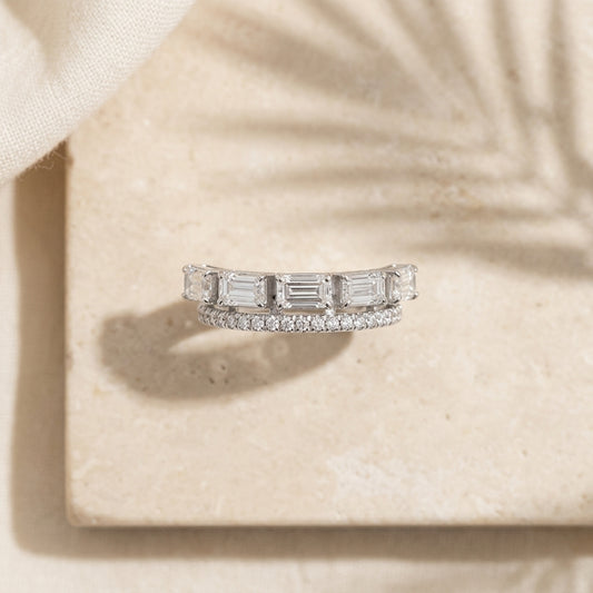 Emerald Cut Diamond Band Ring – White Gold Finish