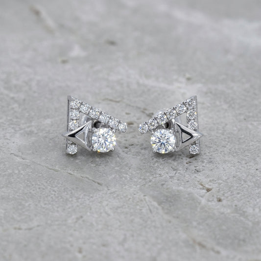 Geometric Diamond Stud Earrings – Silver