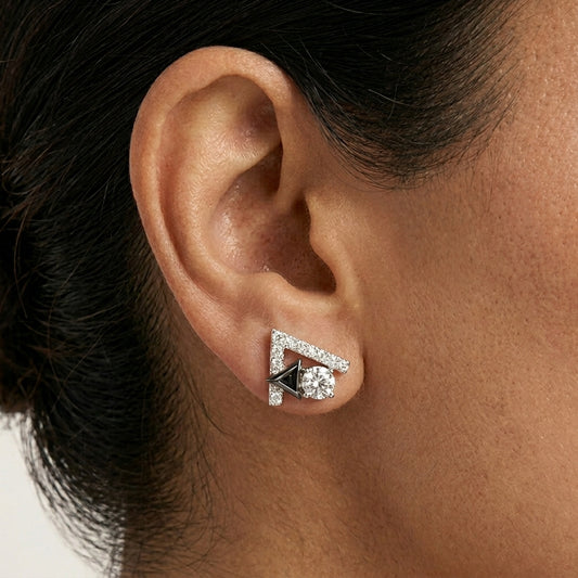 Geometric Diamond Stud Earrings – Silver